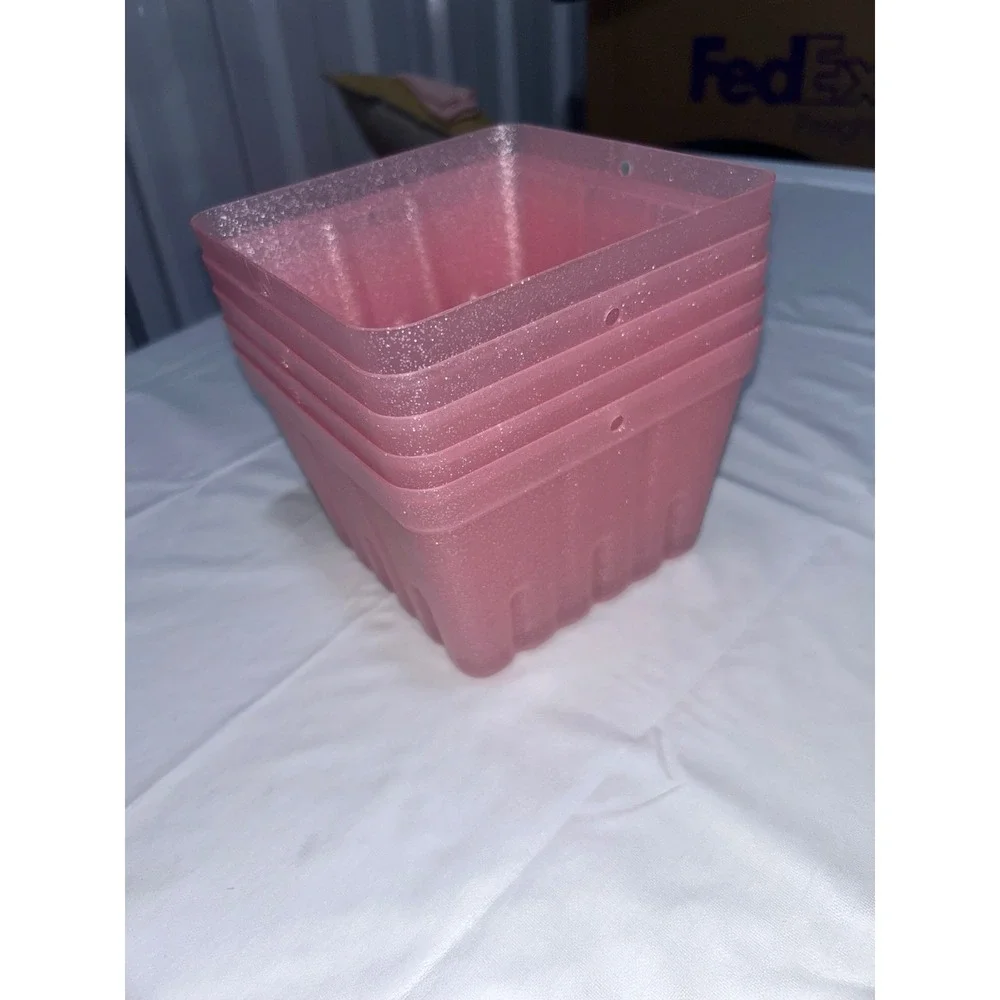 Spritz Pink Glitter Berry Baskets Set of 5 Reusable Plastic Fruit‎ Cartons Kids